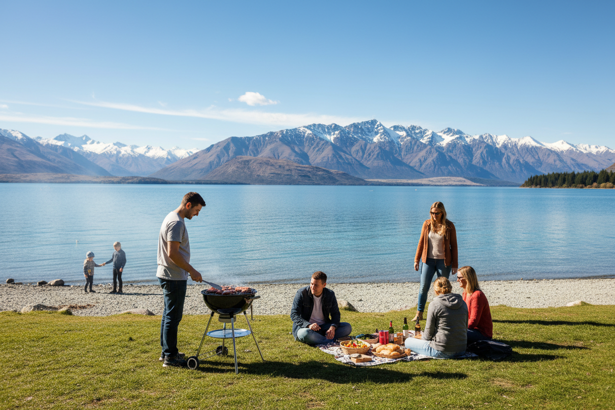 People BBQing at Lake Wanaka NZ